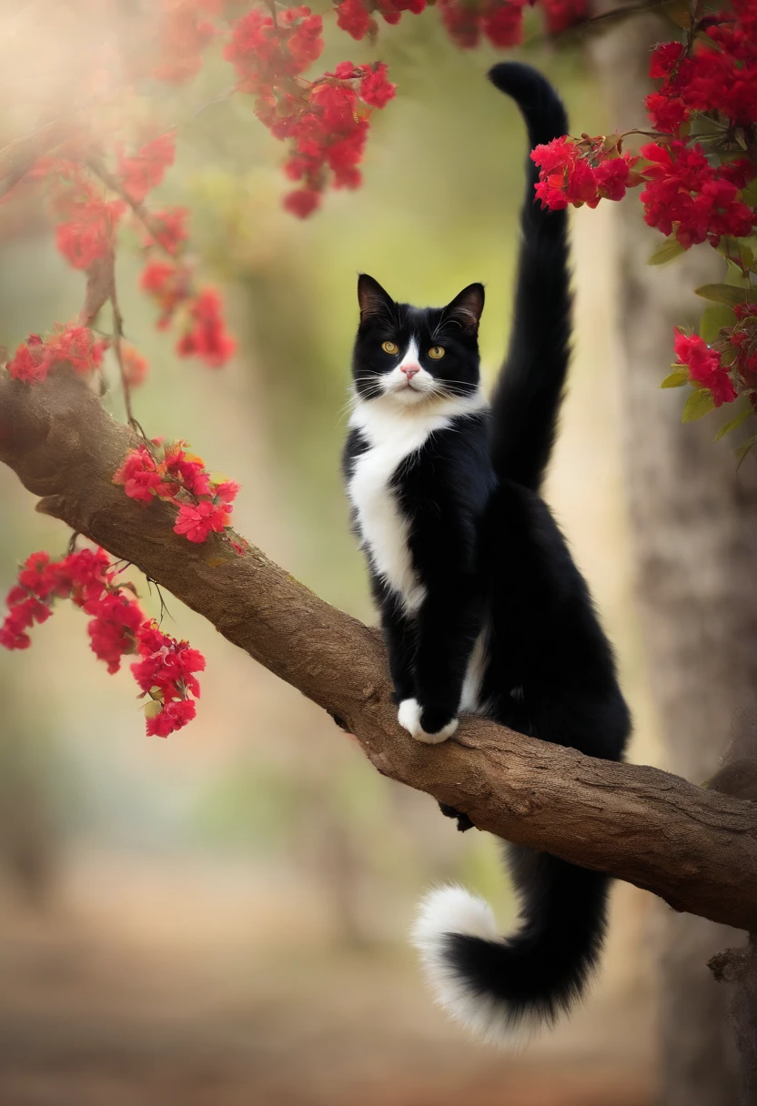 cat hang from branch