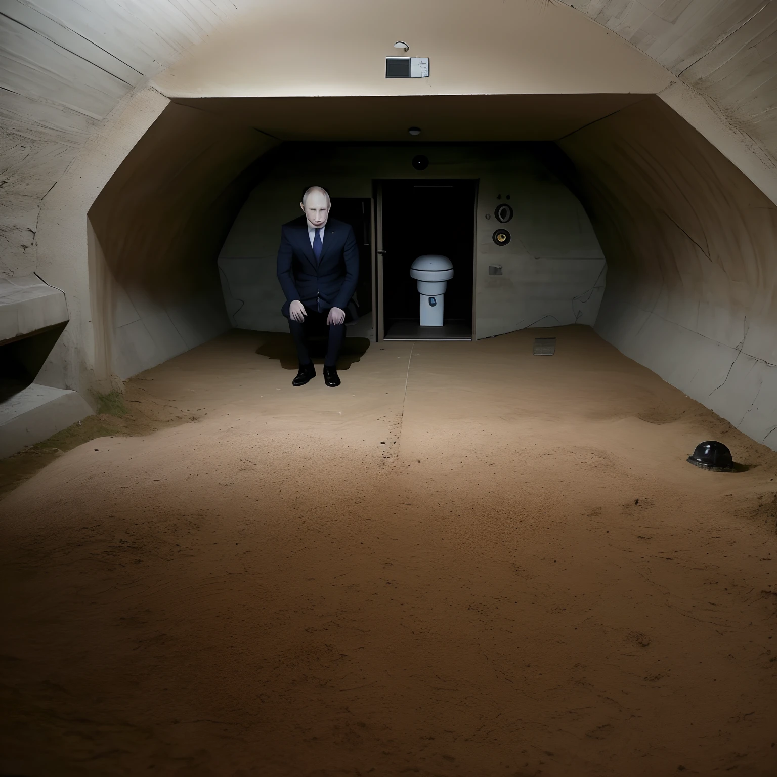 Vladimir Putin poops in a bunker. scared.