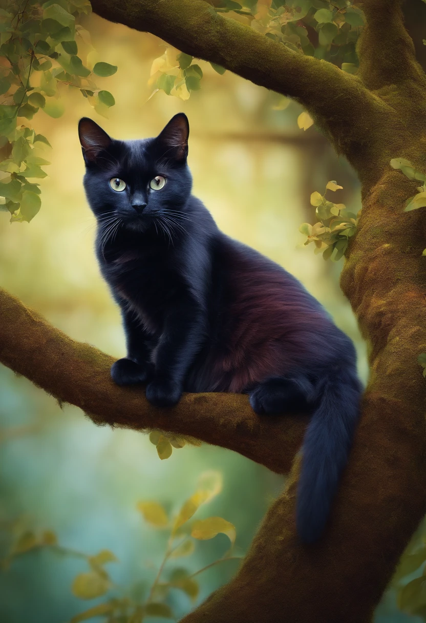 graphic cat hang from branch from side
