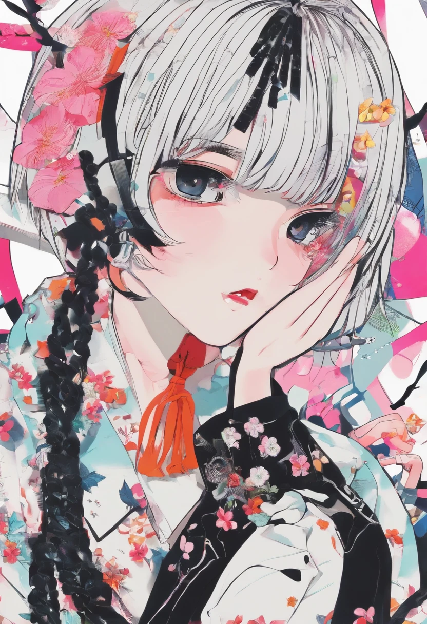 traditional japanese emo geisha skinhead, hairgoth, emo goth spikey fashion shoot editorial style, Hypebeast ultra fast fashion gang signs with goth emo accessories