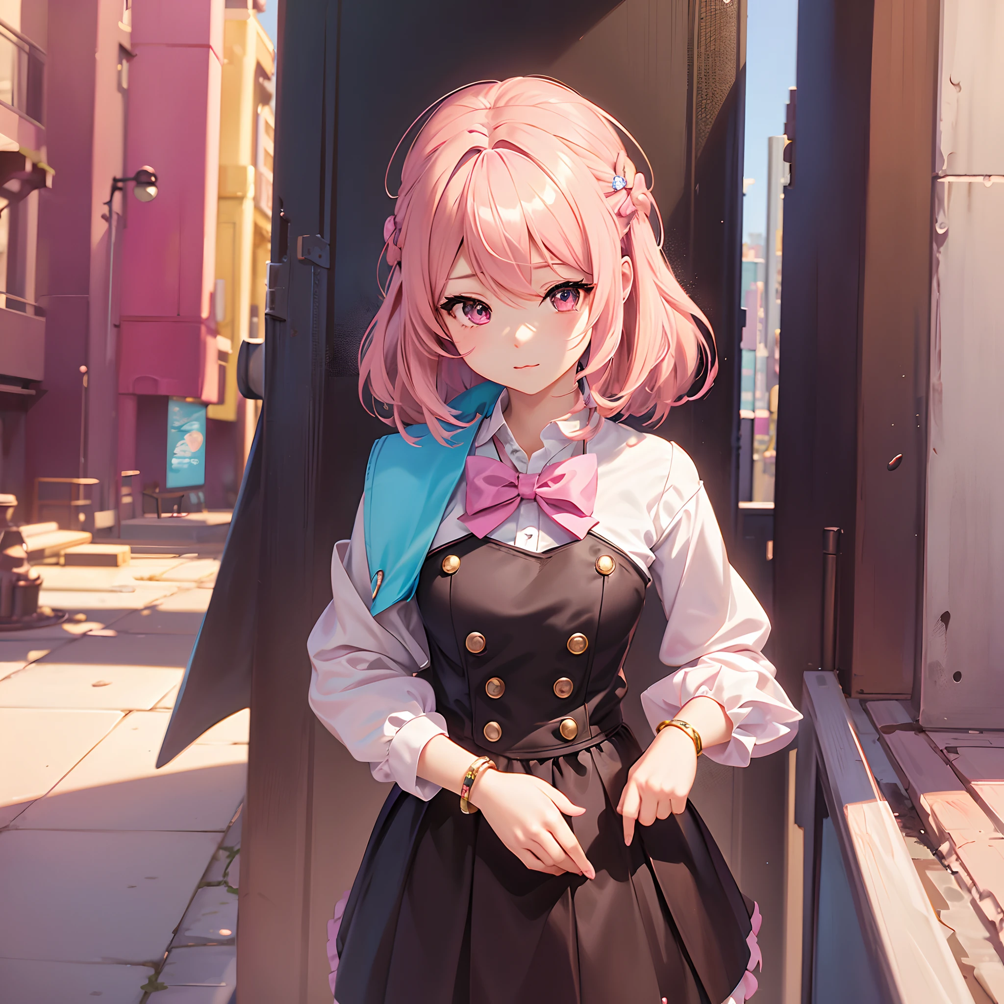 anime girl with pink hair and a bow in her hair, kawaii realistic portrait, guweiz, portrait of magical girl, cute character, cute art style, anime moe artstyle, character art of maple story, cute portrait, cute anime girl portrait, portrait of a small character, artwork in the style of guweiz, splash art anime loli