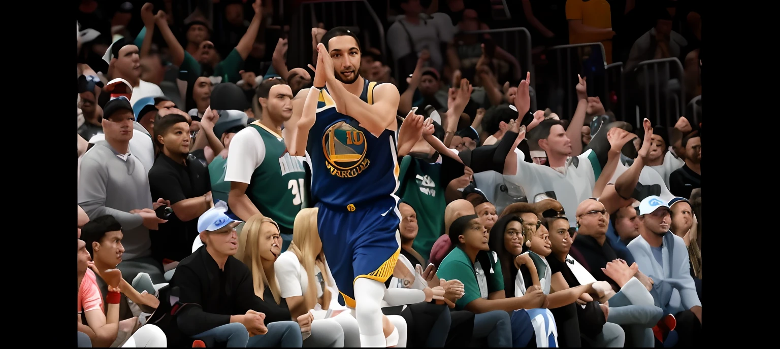 Allafard basketball player in blue uniform with a crowd, center focused, 🤬 🤮 💕 🎀, Waving, Non-central shots, nba finals, stands in center with open arms, Warriors, nba finals, Hands raised, Stand triumphantly,Stand proudly, crowd cheers him, Edited, his palms are sweaty, NBA, arms flailing
