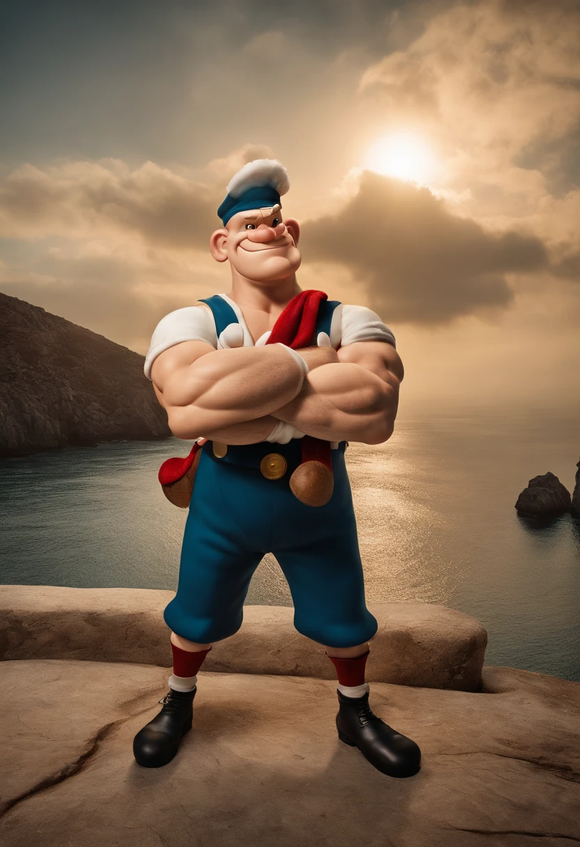 32k, realistic popeye, popeye the sailorwith disproportionally big forearms, forearms girthier than arm, 16k, popeye the sailor, forearms bigger than biceps, arms like popeye from the cartoon