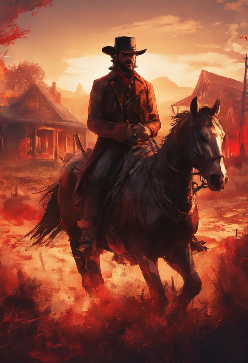 (red dead redemption 2 style,1899 year, 6 outlaws riding horses,gang,art poster,saint Denis city from RDR2 game ，six outlaws.six guys，)

(best quality,4k,8k,highres,masterpiece:1.2),ultra-detailed,(realistic,photorealistic,photo-realistic:1.37),HDR,UHD,studio lighting,ultra-fine painting,sharp focus,physically-based rendering,extreme detail description,professional,vivid colors,bokeh,portraits

,landscape,horror,anime,sci-fi,photography,concept artists

,red orange,deep shadows, warm tones, vibrant colors

,soft, warm natural light, dramatic highlights and shadows, backlighting