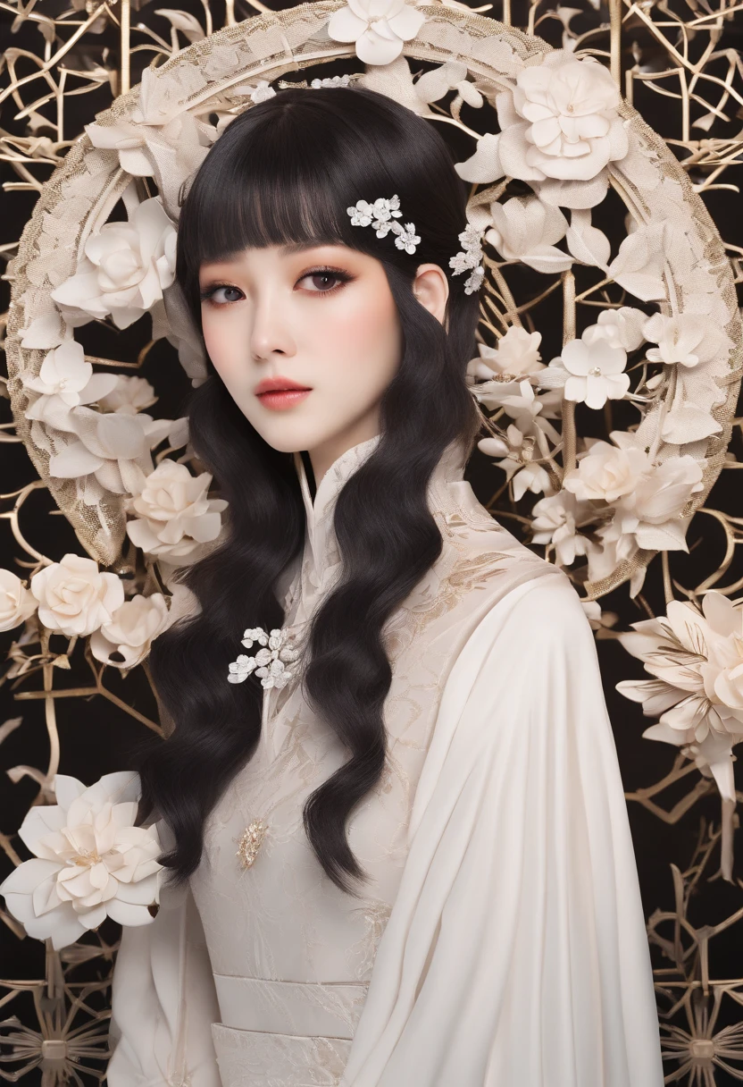 (8K, RAW photo, Photorealistic:1.25) ,( Gloss on lips, eyeslashes, gloss face, Glossy glossy skin, Best quality, 超高分辨率, Depth of field, color difference, Caustics, Broad lighting, naturalshadow,Kpop idol) looking at viewer with a serene and goddess-like happiness,