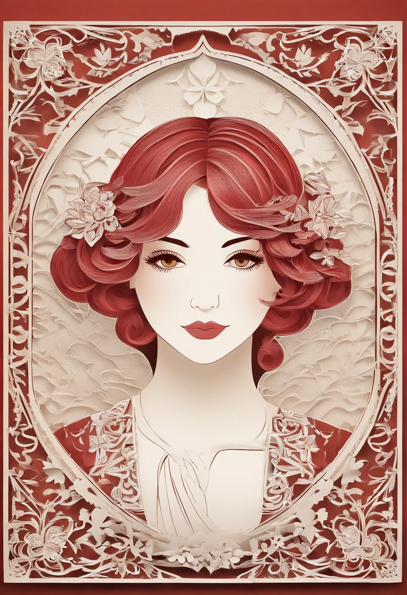 Best quality, Masterpiece, (Realistic: 1.2), 1 girl, Slim girl, Red hair, Brown eyes, Front, Detailed face, Beautiful eyes, Brown eyes, Big eyes, Small breasts, cleavage, Long dress