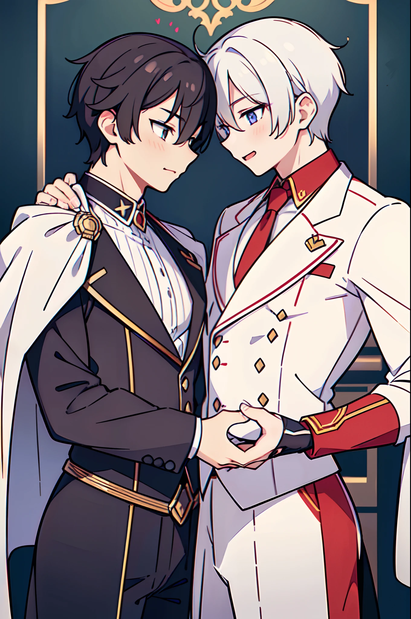 (Masterpiece), (best quality), ((super-detailed)), (2male:1.5), mature male, ((handsum male)), gay pose, ((yaoi)), eye contact, gay male, gay couple, heart