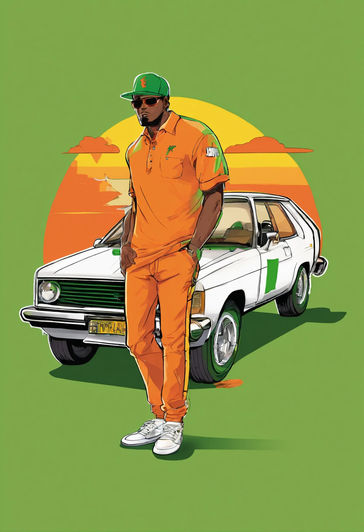 Polo blanc orange et vert dans un style polo ralph Laurent