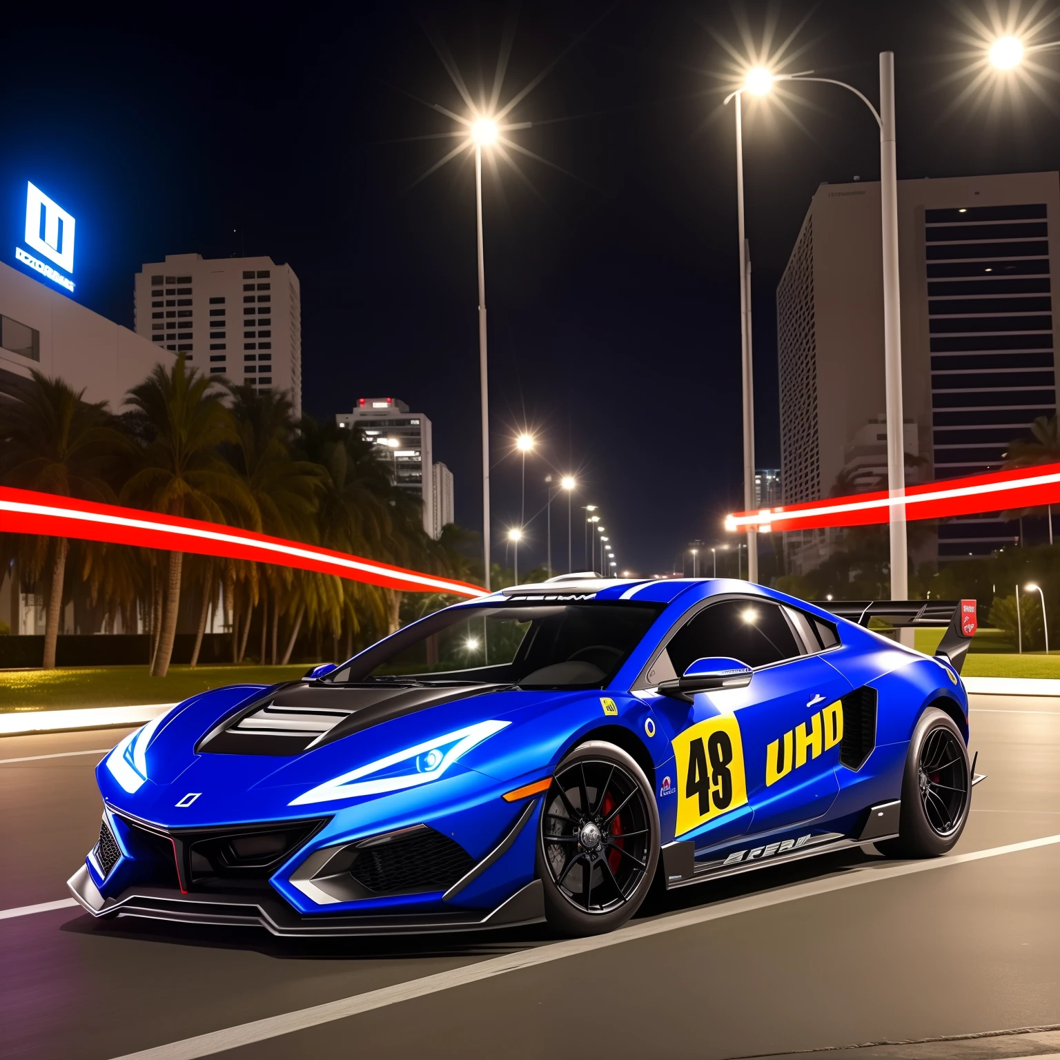um carro de corrida ultra realista, com detalhes inovadores, em uma rua de uma cidade, cena de filme, UHD --auto