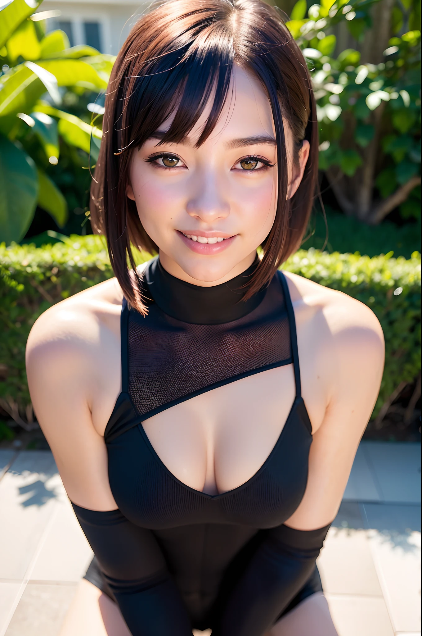 (top-quality、8K、32K、masuter piece、nffsw:1.2)、short-hair、profile、(slim figure:1.2)、(s lips) 、tshirts、二重まぶた、shinny skin、Realistic rays、mare、beauitful face、(A smile:1.3)、crouching down、(From  above:1.2)、(a closeup:1.4)、blurry backround、(Front Focus)、(Dark: 1.6)、Fantasy Art、photoRealstic、Professional Lighting、extra detailed face、Award-winning、deep-shadows、