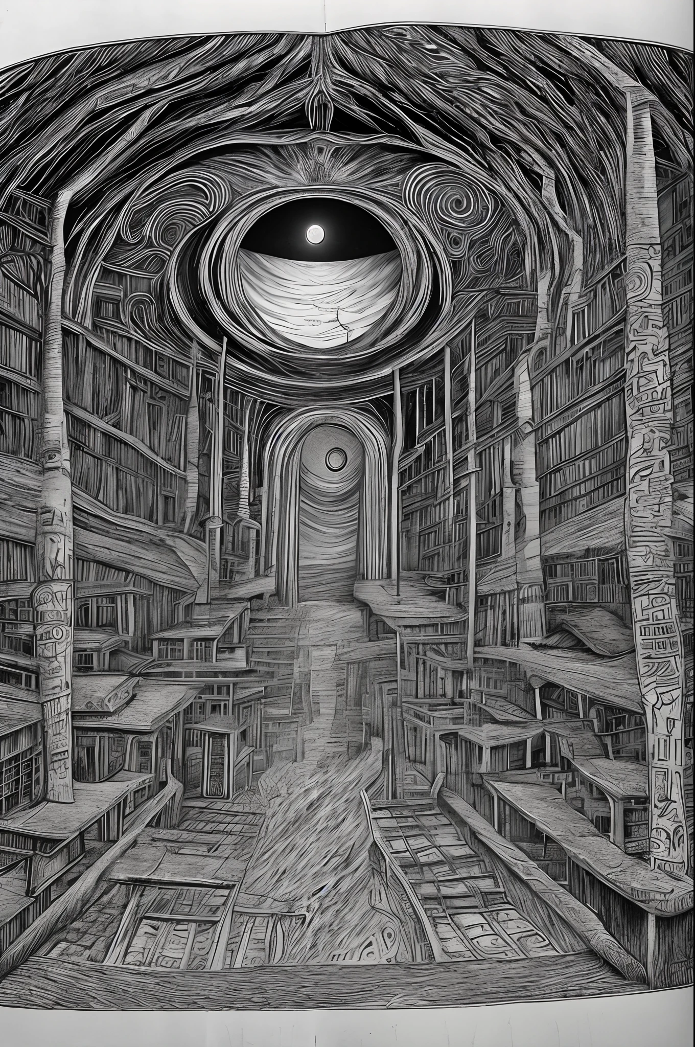 detailed pencil drawn scene staring into the void from the mountain of madness in the style of junji ito