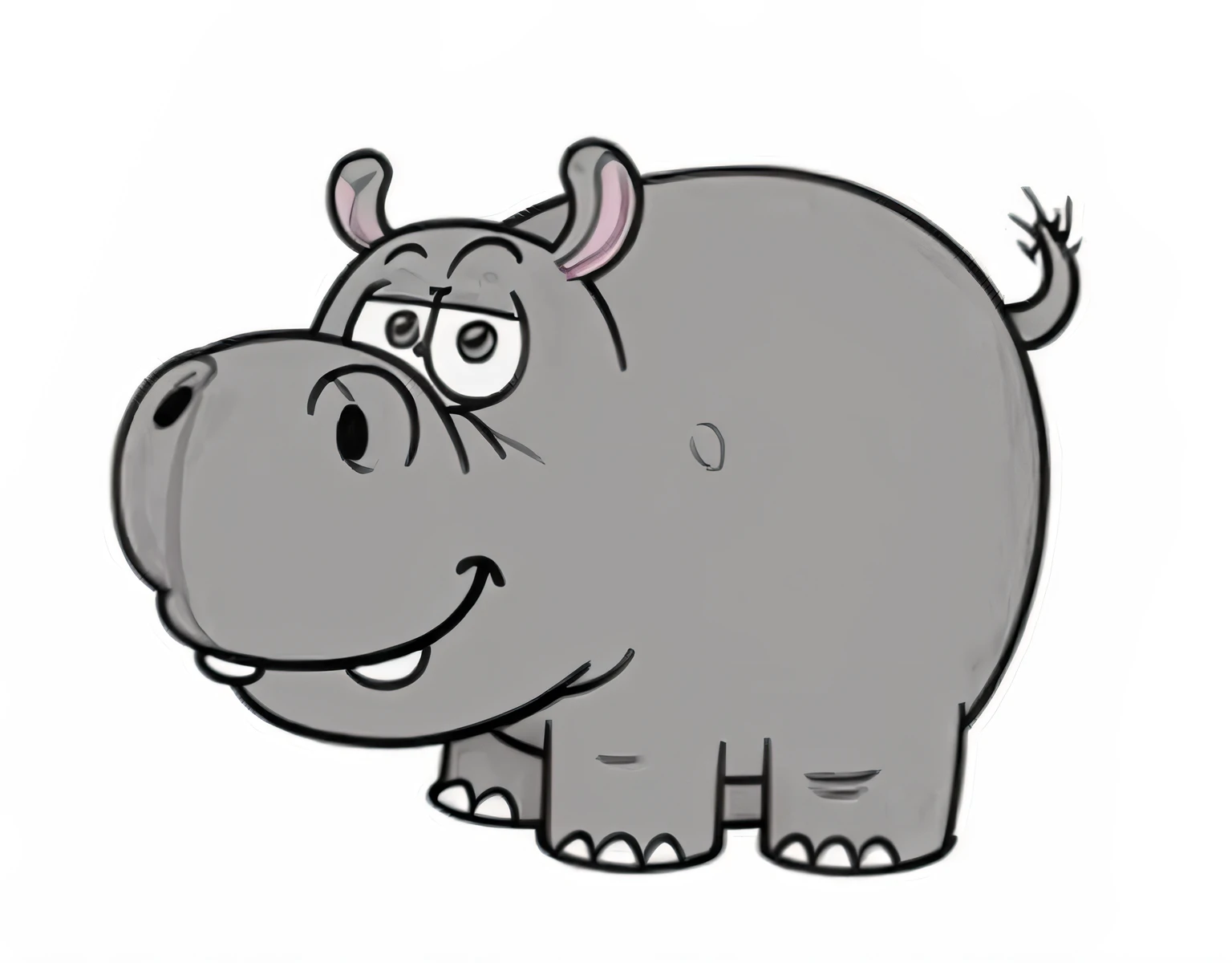 grey cartoon hyppo, smiling