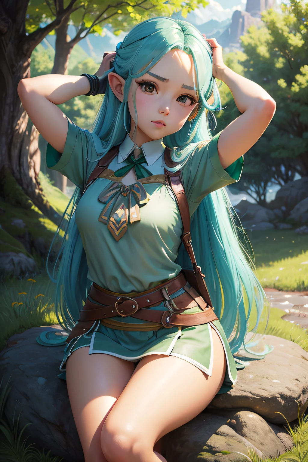 female link as a twink, biting pinky, smiling smugly, cute, ultra high quality, ultra-realistic, masterpiece, 8K, ray tracing, peeking breast