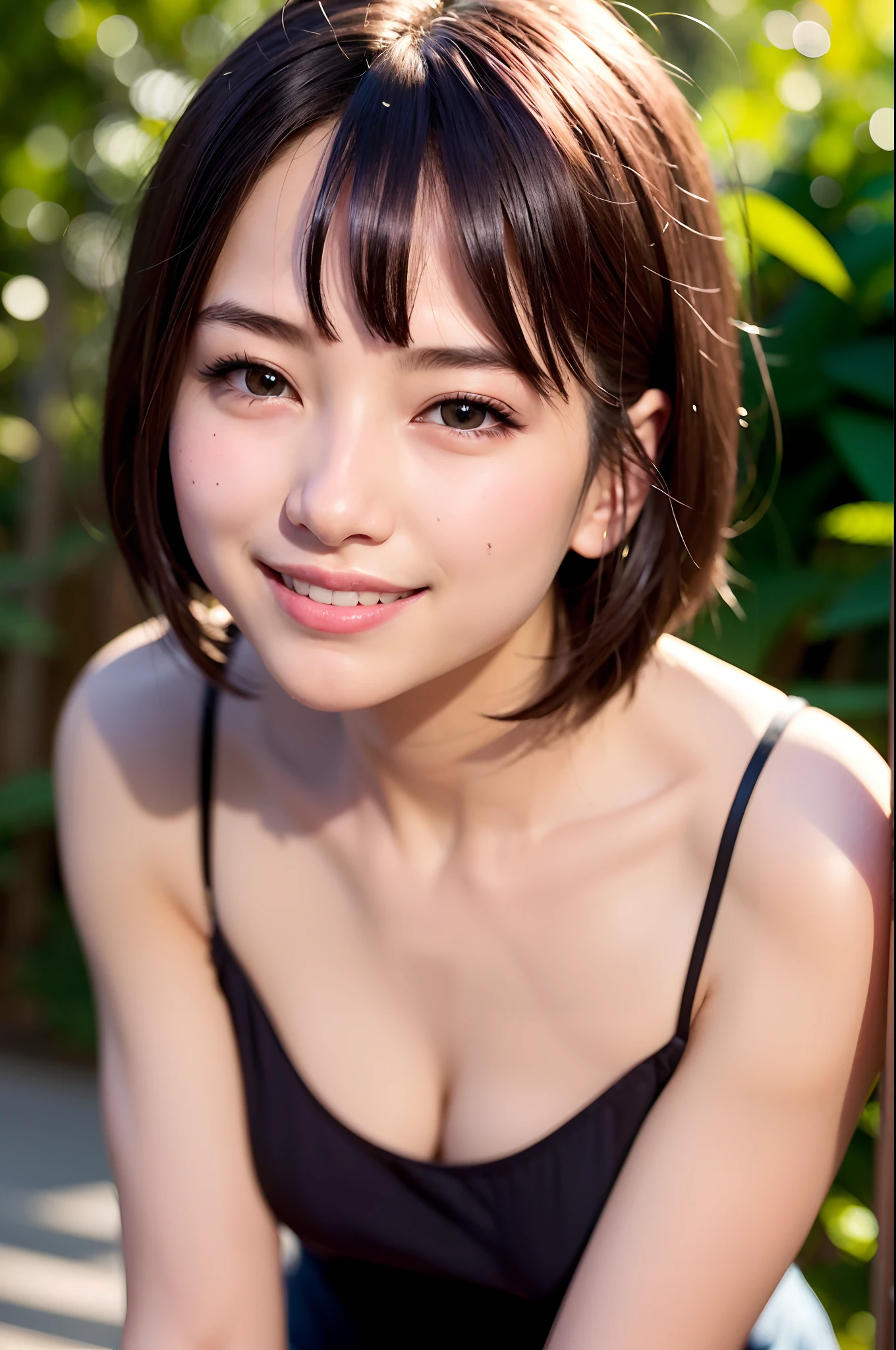 (top-quality、8K、32K、masuter piece、nffsw:1.2)、short-hair、profile、(slim figure:1.2)、(s lips) 、17 age、tshirts、二重まぶた、shinny skin、Realistic rays、mare、beauitful face、(A smile:1.3)、crouching down、(From above:1.2)、(a closeup:1.4)、blurry backround、(Front Focus)、(Dark: 1.6)、Fantasy Art、photoRealstic、Professional Lighting、extra detailed face、Award-winning、deep-shadows、