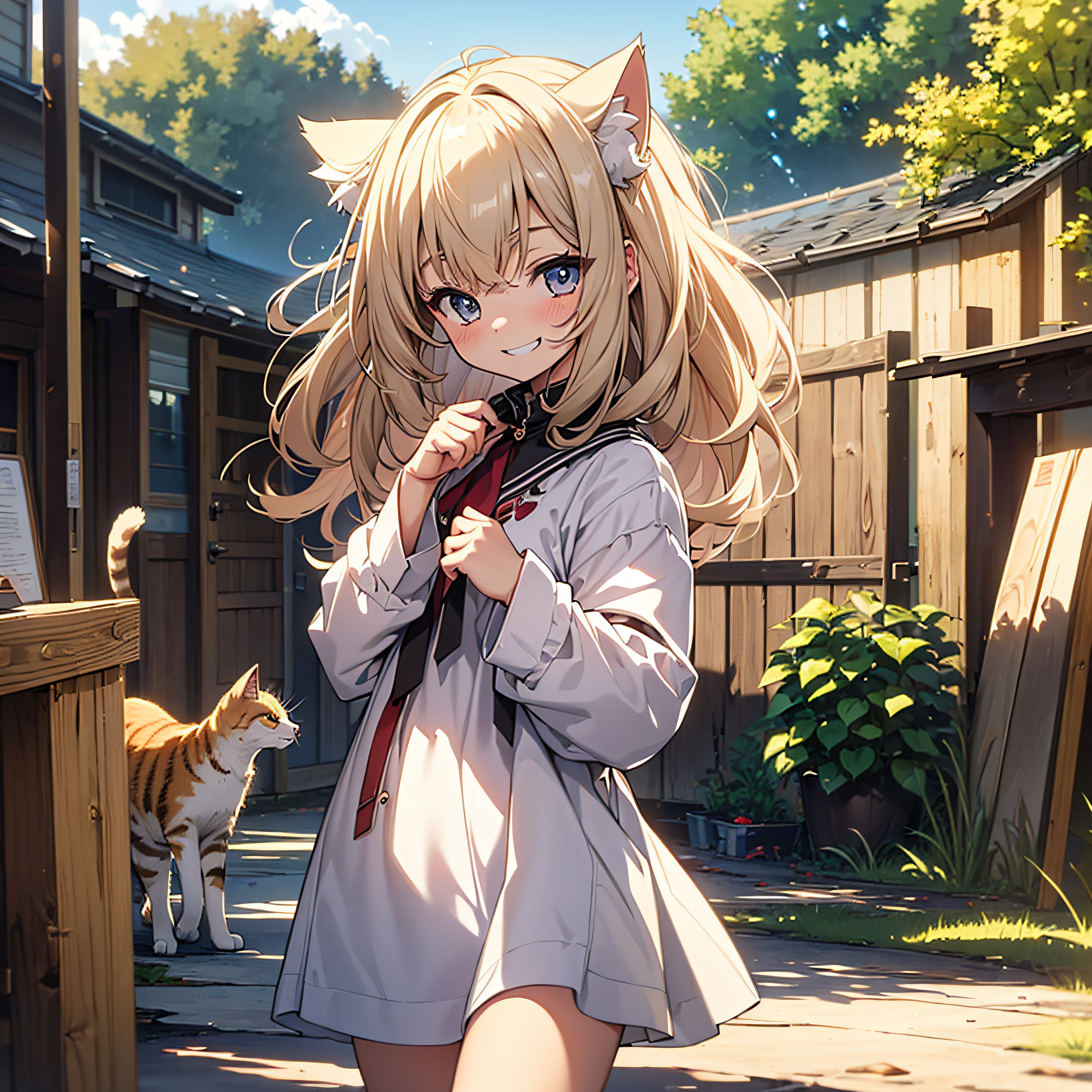 ((Top Quality,8k, 32k,Masterpiece:1.2)),in underwear playing innocently on the prairie, li, cat ears, grin