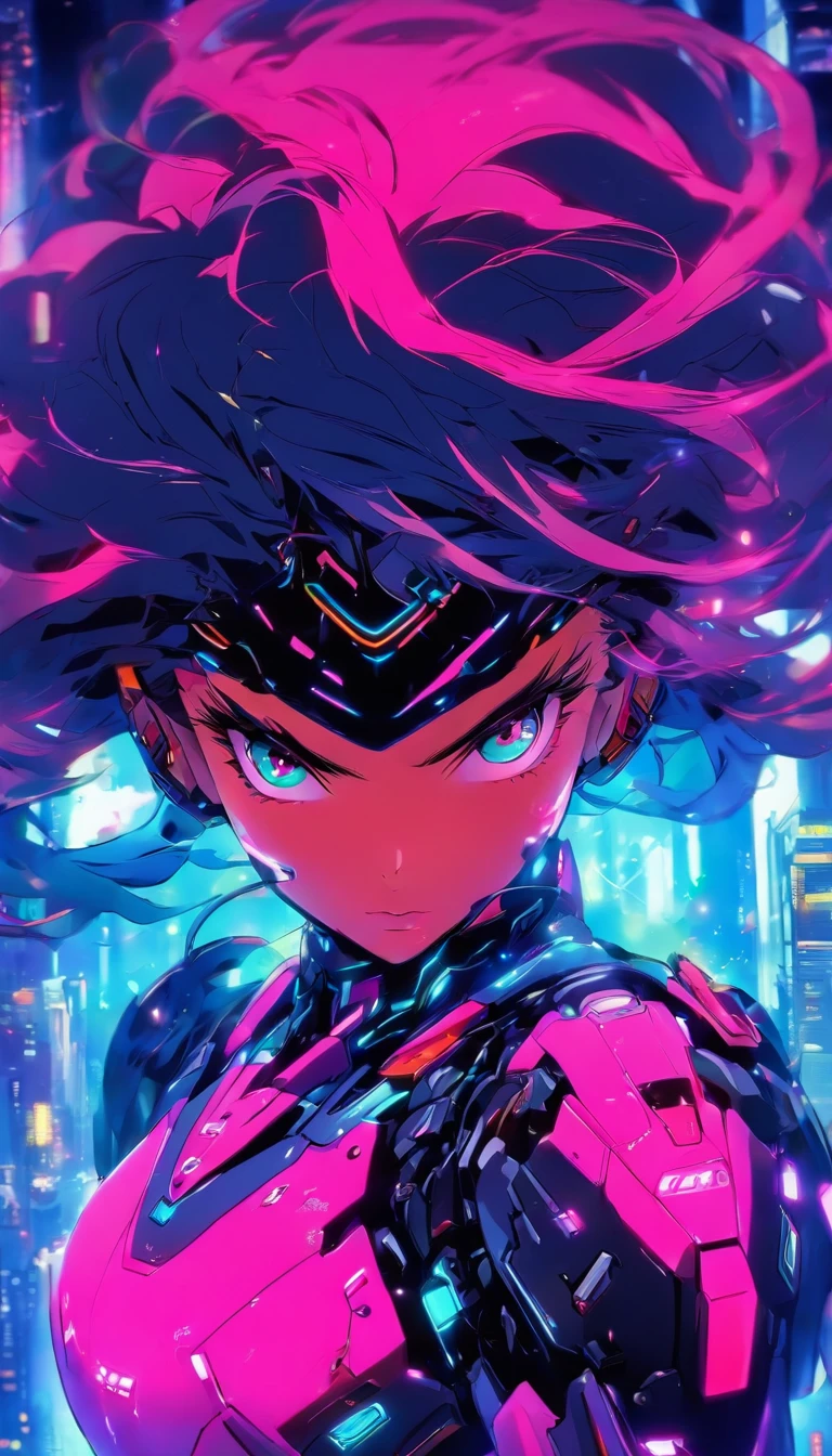 One Woman ,mechs, Cyberpunk ,plugsuit、Aurora、simple、sharp、clear lips、frontage、The upper part of the body、Seven colors