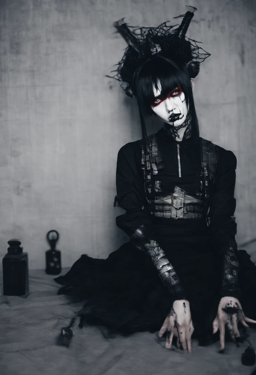 traditional japanese emo geisha skinhead, hairgoth, emo goth spikey fashion shoot editorial style, Hypebeast ultra fast fashion gang signs with goth emo accessories