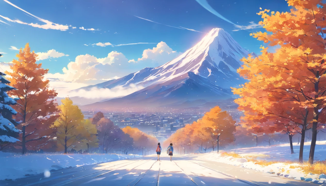snow mountains,fall foliage,surrounded by cloud,Thick clouds,oc rendered,high qulity,tmasterpiece,Hyper-realistic,Ultra photo realsisim,8K,super-fine,ultra - detailed,Ultra-wide angle of view,dynamic viewing angle