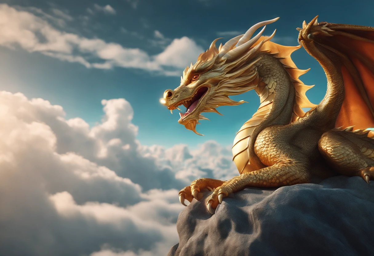 Best Quality, ​masterpiece, Cute iridescent Asian dragon playing with clouds and wind in the sky, isometric, beautiful concept art, optic