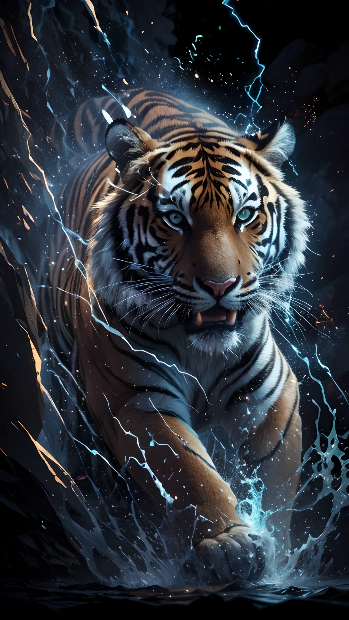 Tigre, Tiger, naturais, Natureza, Natureza, Linda, renderizado, fotorrealista, UltraHD, 4k, texturasdetalhadas, thunders, sombras detalhadas, cores detalhadas, por do sol, sol se pondo, Sunset, Natureza Linda, fundo preto, por do sol, contraste detalhado, contraste realista, alta resolução, cores detalhadas, fogo, eletricidade,