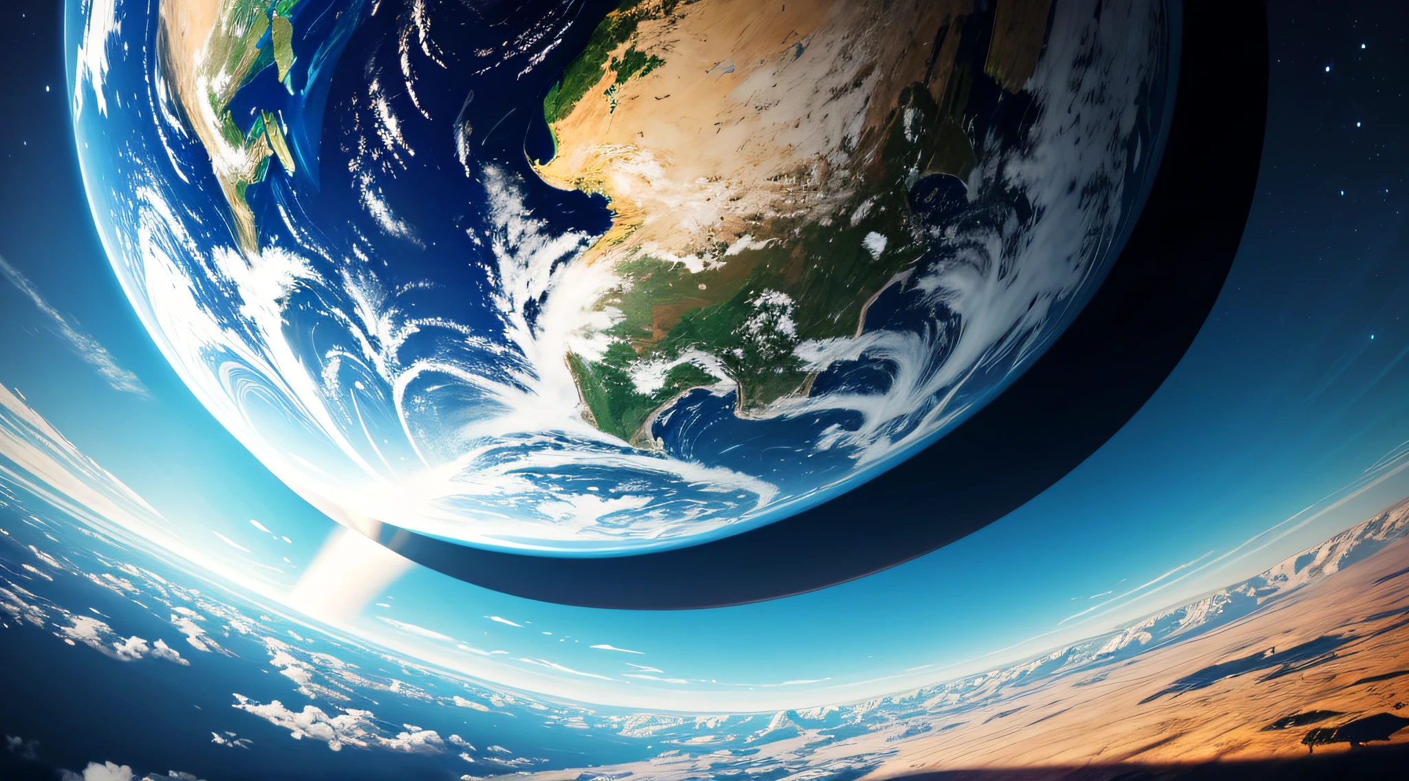 Paint an abstract depiction of Earth surrounded by a transparent dome.