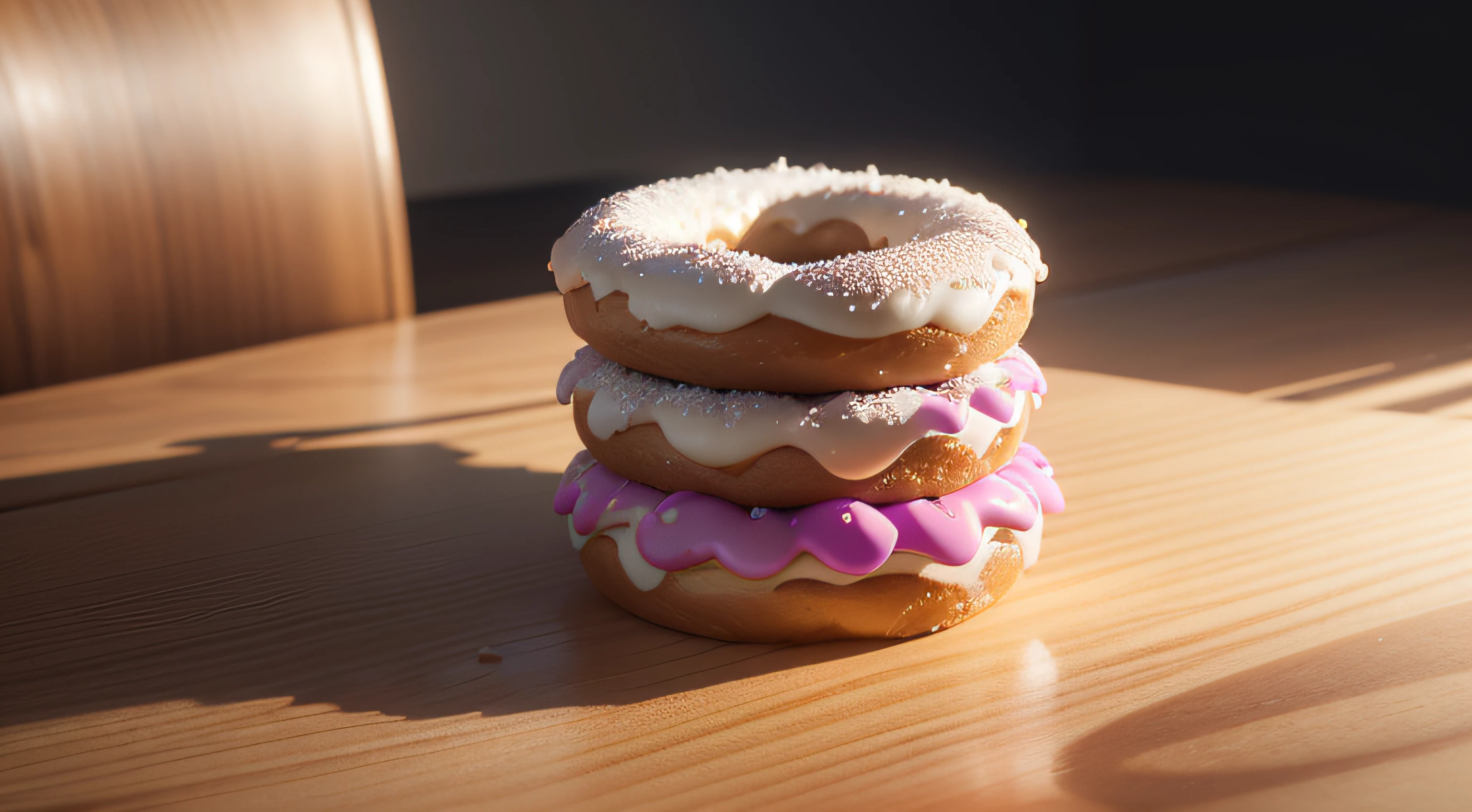 (best quality,4k,8k,highres,masterpiece:1.2),ultra-detailed,(realistic,photorealistic,photo-realistic:1.37),raytracing,hyperealism,blender rendering,hyper-detailed donut rendering,meticulously detailed icing,hyper-detailed reflection on the surface,subtle reflections on the frosting's texture,intricate sprinkles and toppings,realistic crumbs and texture on the donut,highly realistic glaze,accurate lighting and shadows,masterful rendering of the donut's shape and form,pinpoint accuracy in capturing the donut's colors,ultra-fine details on the donut's edges,highest level of precision in the icing details,meticulous attention to the donut's contours and curves,meticulously crafted textures on the table surface,realistic ray-traced background,studio lighting to enhance the donut's appearance,stunning visuals created with ray tracing,expertly designed composition,hyper-detailed artistry,blender's advanced rendering techniques,exceptional realism with hyperrealism approach,real-world reflections and refractions,captivating artistic vision,meticulous control over light and shadow,crisp and vibrant colors,immersive depth and dimension,pioneering use of ray tracing in Blender,blender's powerful rendering capabilities to create hyperrealistic donut art,an awe-inspiring masterpiece that showcases the full potential of ray tracing in blender.