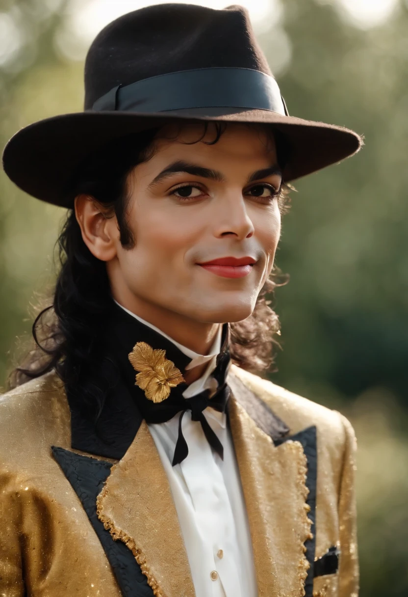 (michael jackson desejando feliz aniversario) artista, vestindo chapeu de aniversario, sorridente, with funny clothes