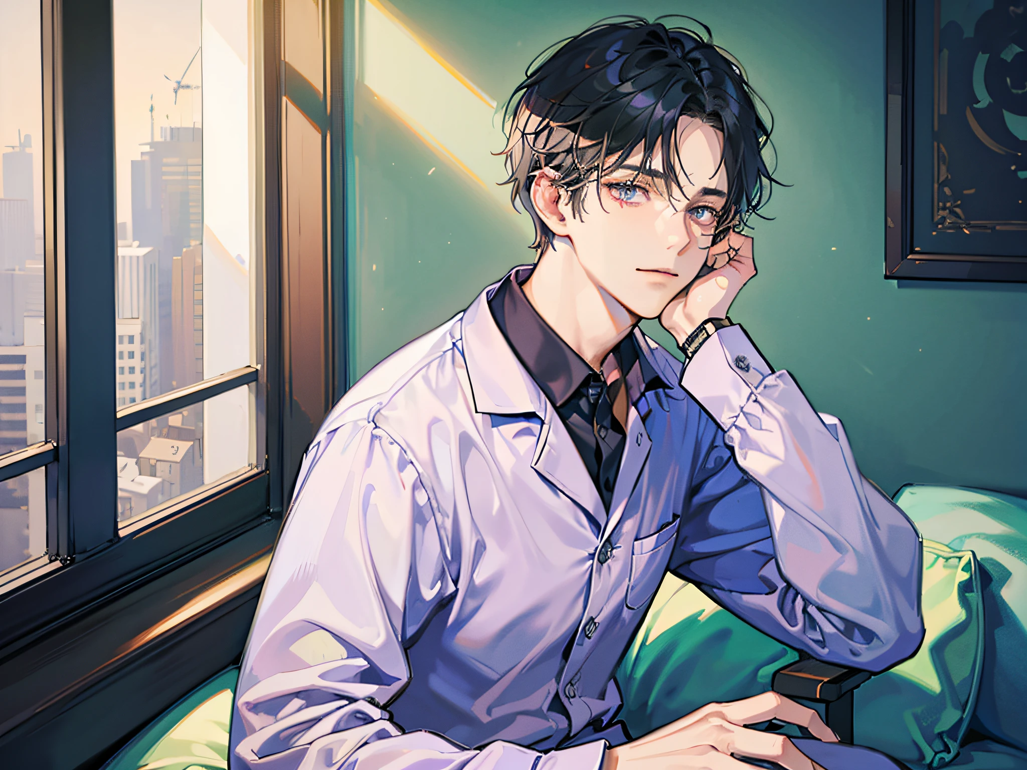 (Man in Pajamas 1.4) (Facial pain 1.5) (Sit in the corner of ward 1.4) (Open Your Eyes 1.3) (Show upper body 1.4)