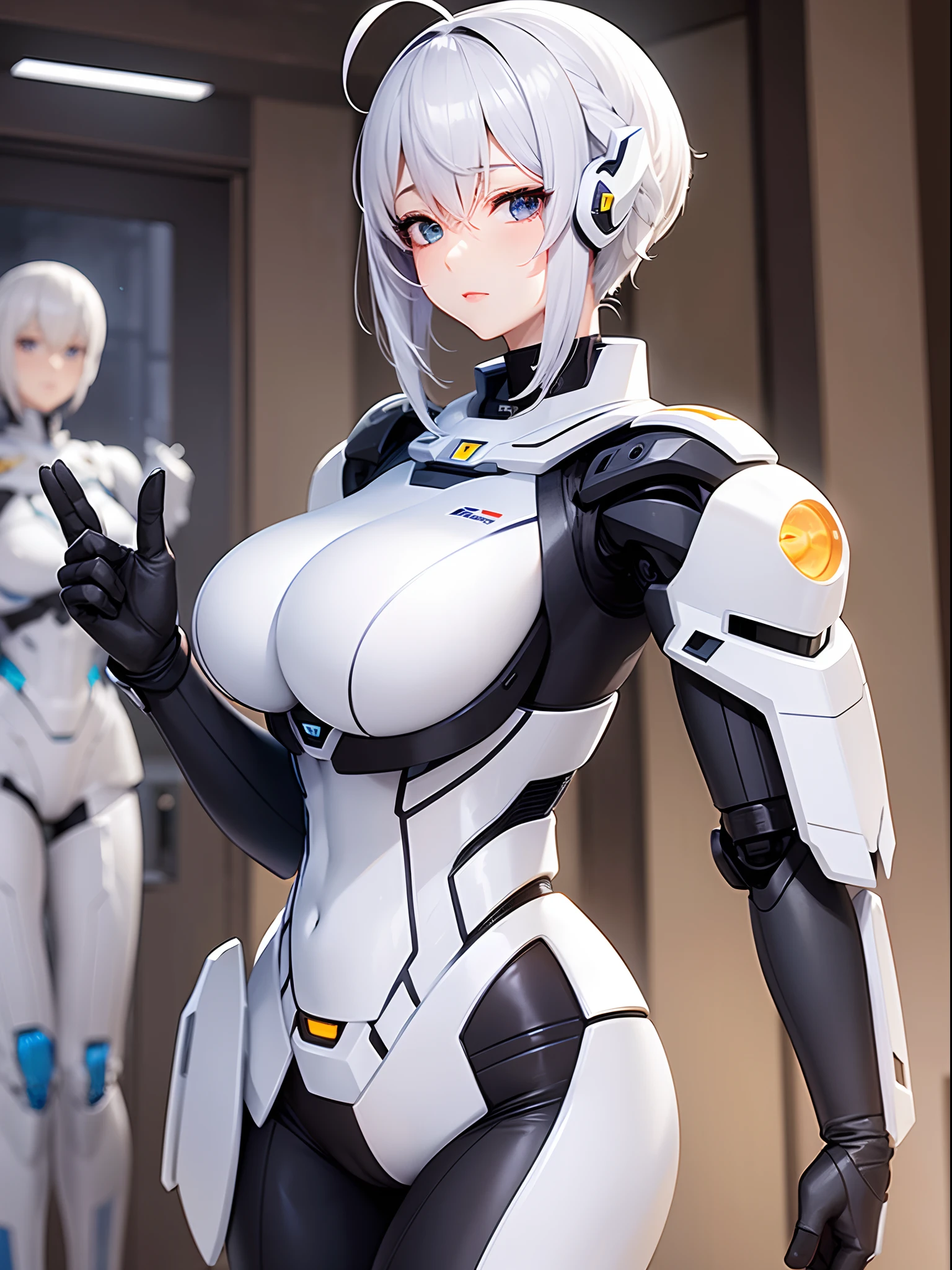 There is a woman in a robot suit posing next to an ancient building, Beautiful white adult woman half cyborg, Cute cyborg adult woman, Beautiful adult female cyborg, The Perfect Robot Lady, Cyborg adult woman, Adult Cyborg Grady, Beautiful Female Robot, Beautiful robot woman, Cyborg adult woman, perfect cyborg female, porcelain cyborg, Female robot, Beautiful cyborg images,(huge bust),Ahoge,