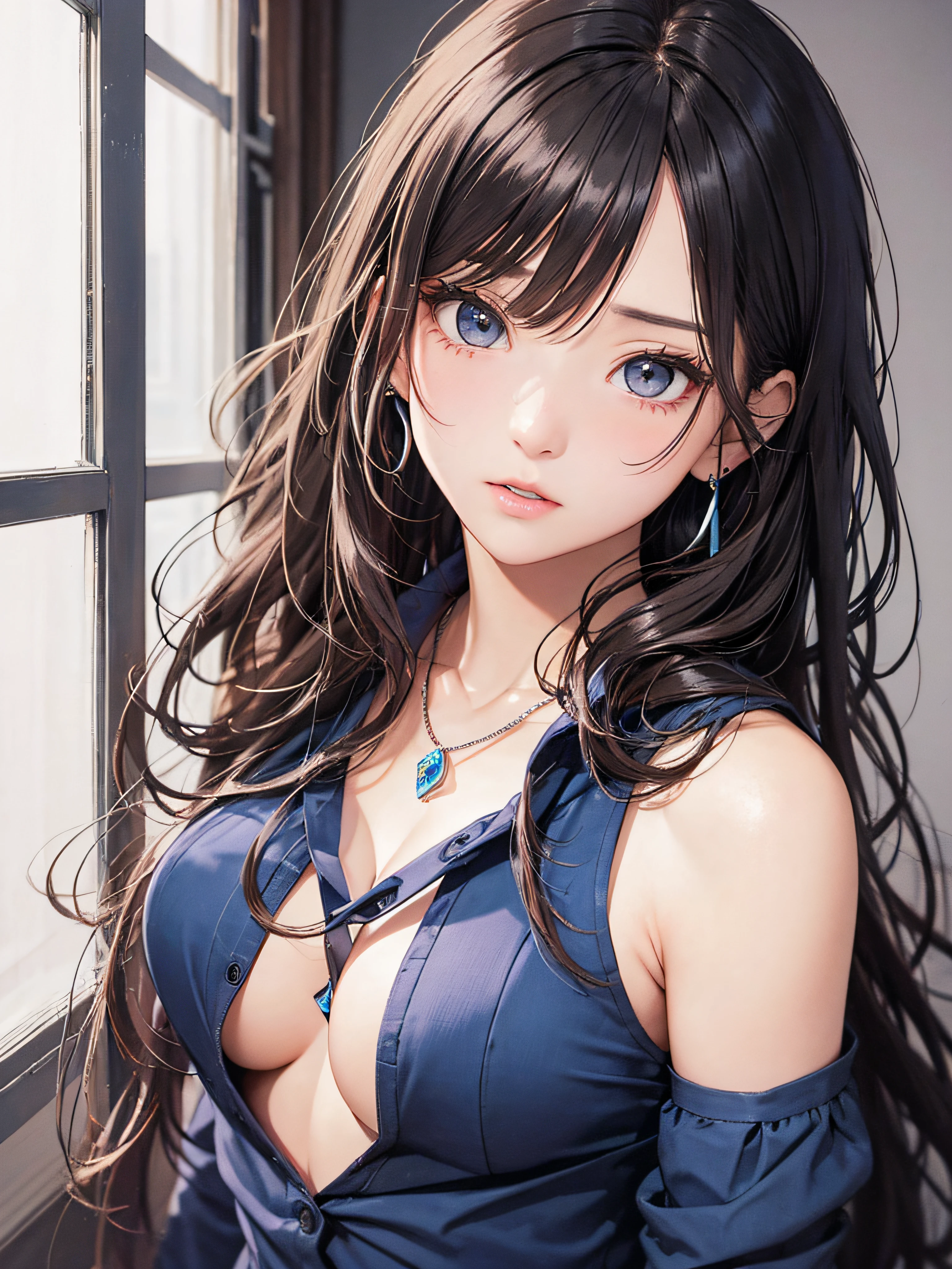 photorealisim、top-quality、超A high resolution、a picture、Exquisitely beautiful photos of Scandinavian-born women、Extraordinary beauty、Highlights of cheek luster、perfectbody、Biologically accurate、Detailed cute and beautiful face、(pureerosface_v1:0.008)、Beautiful bangs、Glowing white shiny skin、Bangs between the eyes、shiny and beautiful hair、Silky hair、finer hair、High-definition eyes、Beautiful, Bright and clear, Big eyes shine charmingly、eye liner、Double eyelids、Full body like、dismay、red blush、embarrassed from、glares、 shiny little necklace and earrings, shiny lips: 1.4, humiliated、impatience、dismay、(Frightened:1.8)、glares、Soft breasts、cleavage of the breast、hiding chest with hands、hide crotch with hands、lift up one's skirt、red blush、embarrassed from、I see underwear、Open knees、open one's legs、Masturbation behavior、Disheveled clothes、Dressing、White blouses、Stockings、Wearing sweat、Neat and clean woman,22 years old, 1 persons、(Dark blue suit: 1.8),(tight skirts:1.8)、Wavy Hair, bangs flowing diagonally, Medium Hair, Blue-gray eyes、 In the hotel in the middle of the night, Sit on the bed、