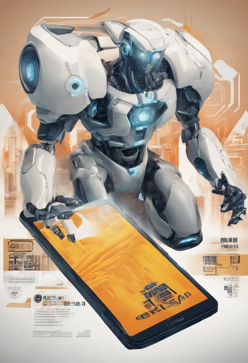 Robo em uma mesa ((consertando celular)), Write Japort Electronics at the top of the poster