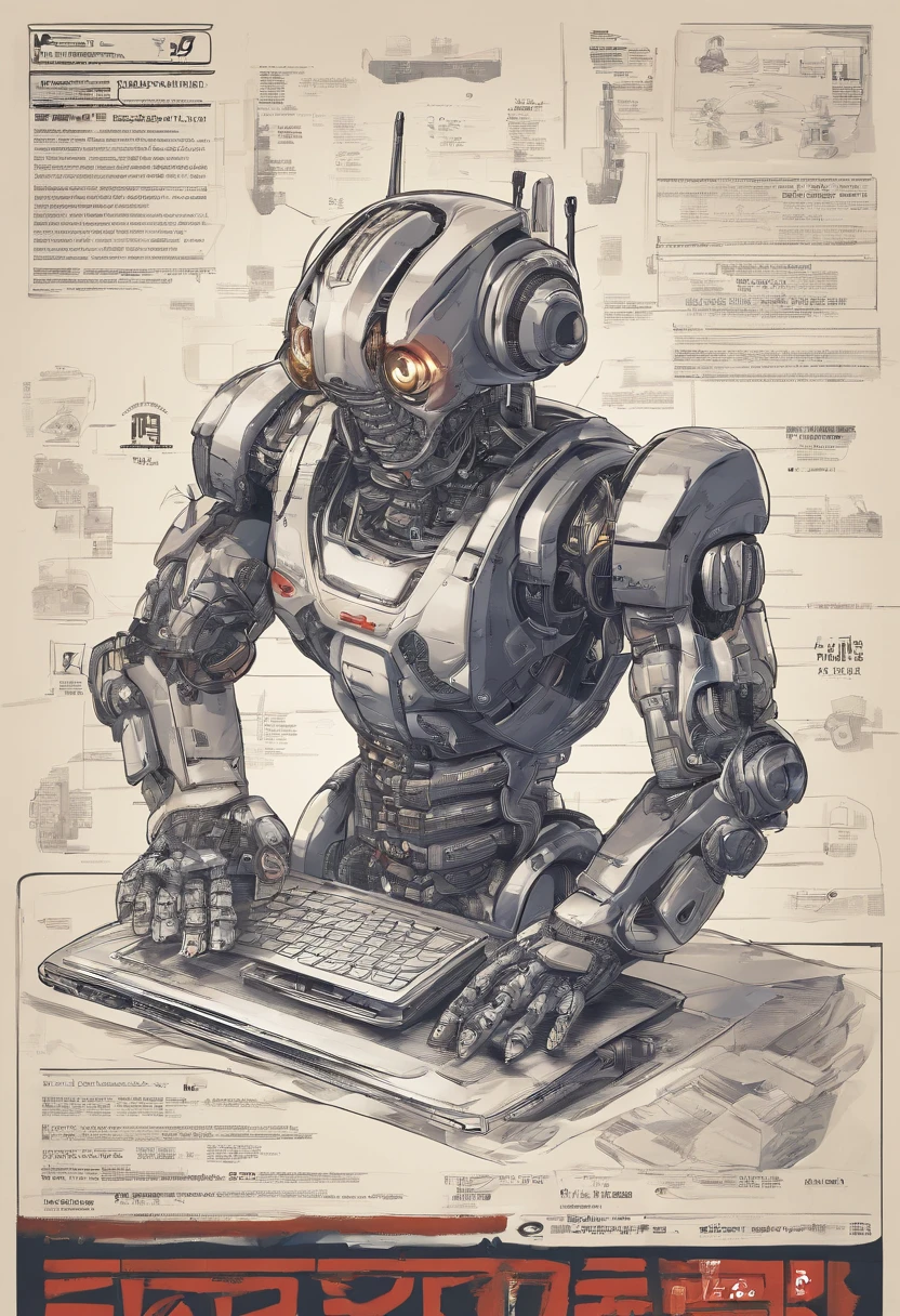 Robo em uma mesa ((consertando celular)), Write Japort Electronics at the top of the poster