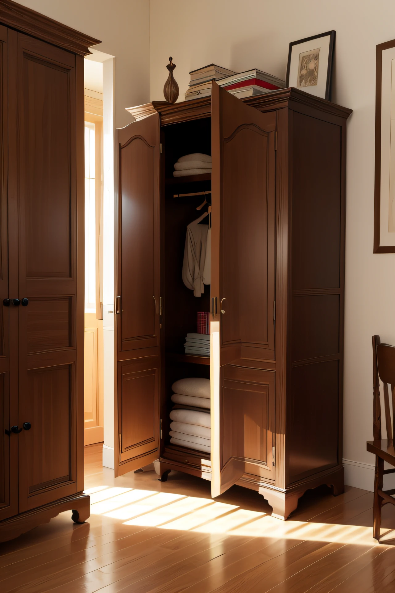 Masterpiece, Double door standing wardrobe,Children in the wardrobe,Warmth,sense of security,book,lendo livros,probe