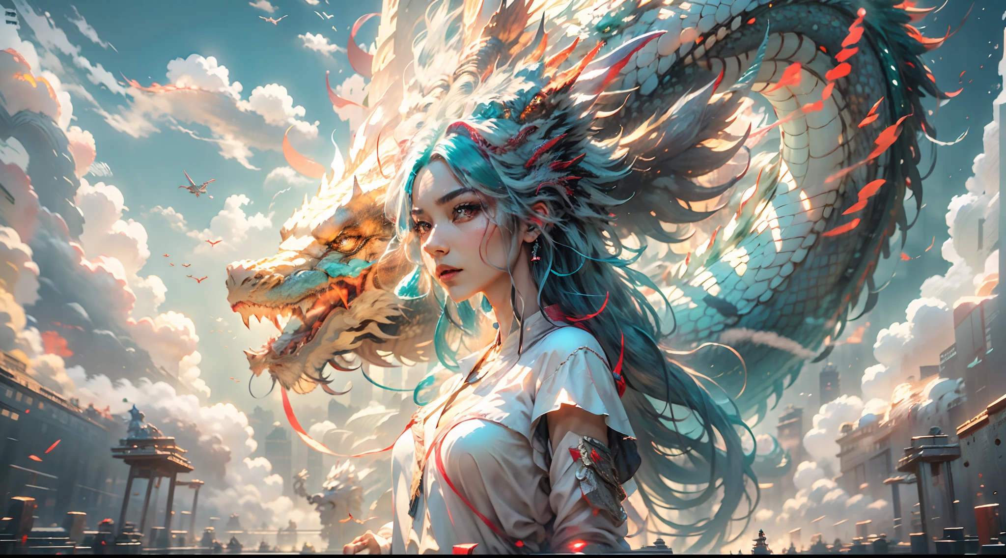 A woman with a dragon headdress and a dragon on her head - SeaArt AI
