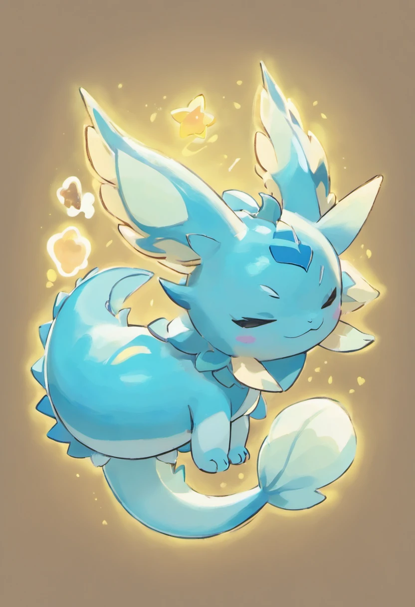 Sleeping vaporeon,facing left,flat(2d),masterpiece,masterwork,accurate model ,tail wrapped around,cute