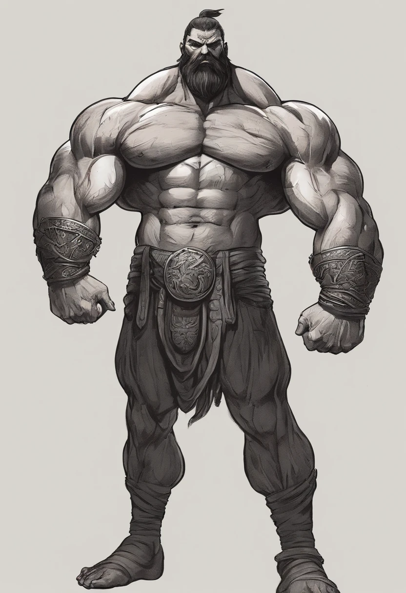 ((full body portrait)), a huge greek man , good at martial art, hyper muscular, giant body, fat, beard, bald, 40 years old, angry, naked, wide shoulder, bulging muscles, standing straight, exposing his muscle, savage, (((masculinity))), striking, (((Nine-headed body proportions))), ((300 kg)), giant root, brutal, powerful pose, extremely powerful , absurdly masculinity, (((extremely tall man)), (((8 feet tall))),(((high body fat))),long arms, long leges, gigachad muscular, detailed muscle.