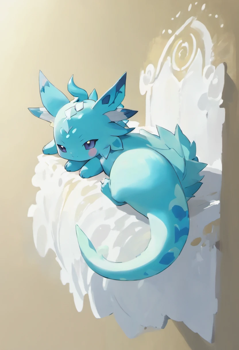 Sleeping vaporeon,facing left,flat(2d),masterpiece,masterwork,accurate model ,tail wrapped around,cute,on ledge,hanging over,png,transparent background,no background,perpendicular to viewer