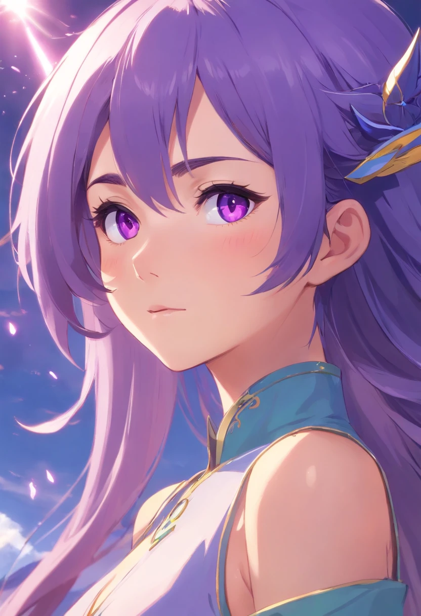 Purple eye,cyanhair,Lazy expression,Western fantasy,Magical fantasy,the elf,Tall and tall,Beautiful breasts,detail in face,