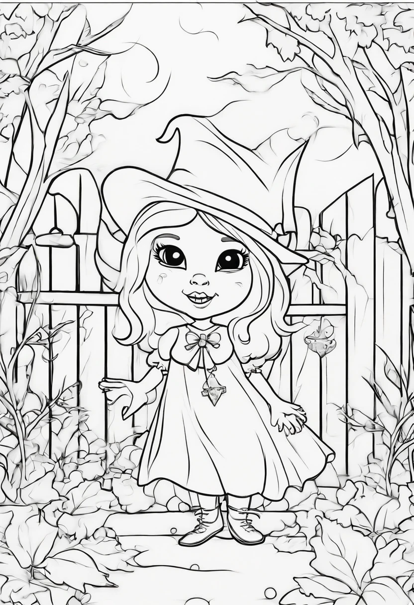 Halloween coloring pages for kids, cute little vampire scenes cartoon style think lines low detail graffiti