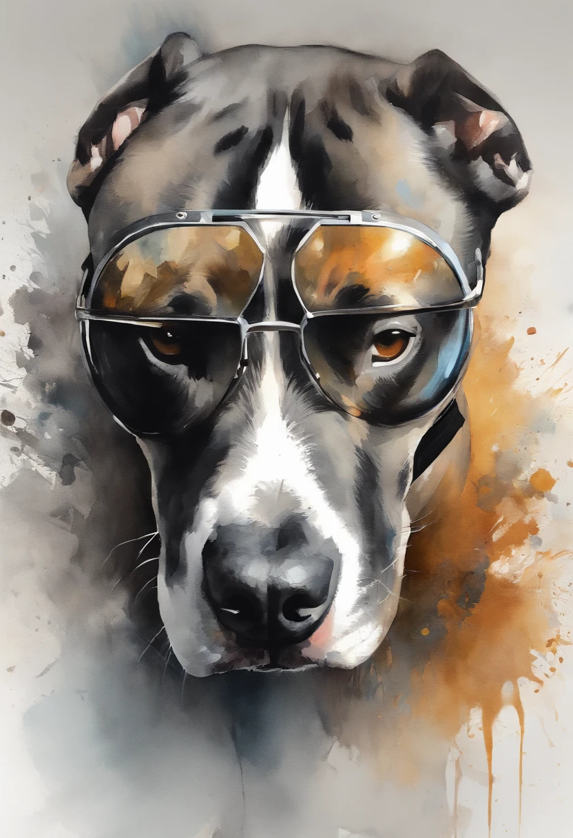 Perfect centering, Cute pitbull black dog, Wear a student team jacket, Wearing sunglasses, Wearing headphones, cheerfulness, Standing position, Abstract beauty, Centered, Looking at the camera, Facing the camera, nearing perfection, Dynamic, Highly detailed, smooth, Sharp focus, 8K, high definition resolution, illustration, Art by Carne Griffiths and Wadim Kashin, White background