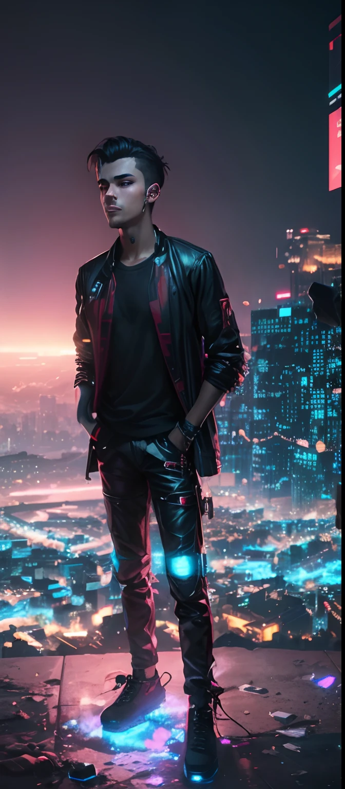 Change background cyberpunk handsome boy realistic face