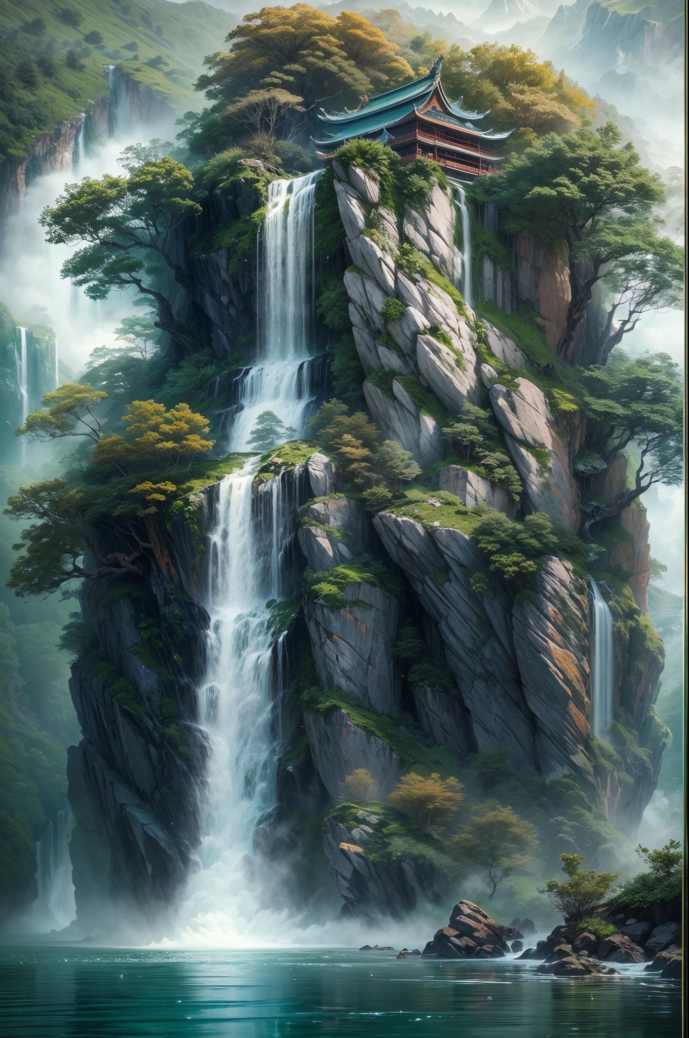 "(best quality,highres,masterpiece:1.2),ultra wide angle image, magnificent waterfall,stone dragon head waterfall,waterfall looks like a dragon head,chinese scenery,natural landscape,stunning view,china,serene atmosphere,majestic,misty,mystical,tranquil,emerald green water,gushing water,sparkling water droplets,gorgeous reflections,scenic beauty,lush vegetation,towering cliffs,soaring mountains,vibrant colors,splendid spectacle,calmness,peaceful ambiance,dramatic composition,powerful force of nature,spectacular sight,awe-inspiring,imposing,awe-striking,grandeur,awe-inducing,tranquility,harmony,natural wonder"