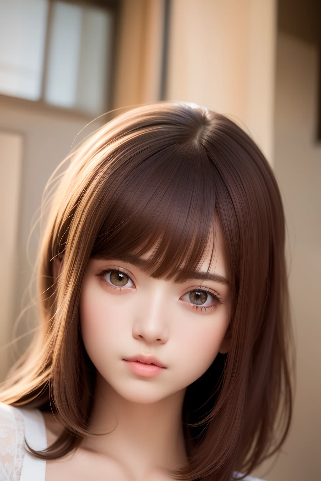 best quality, masterpiece, (realistic: 1.2), 1 girl, brown hair, brown eyes, front view, detailed face, beautiful eyes