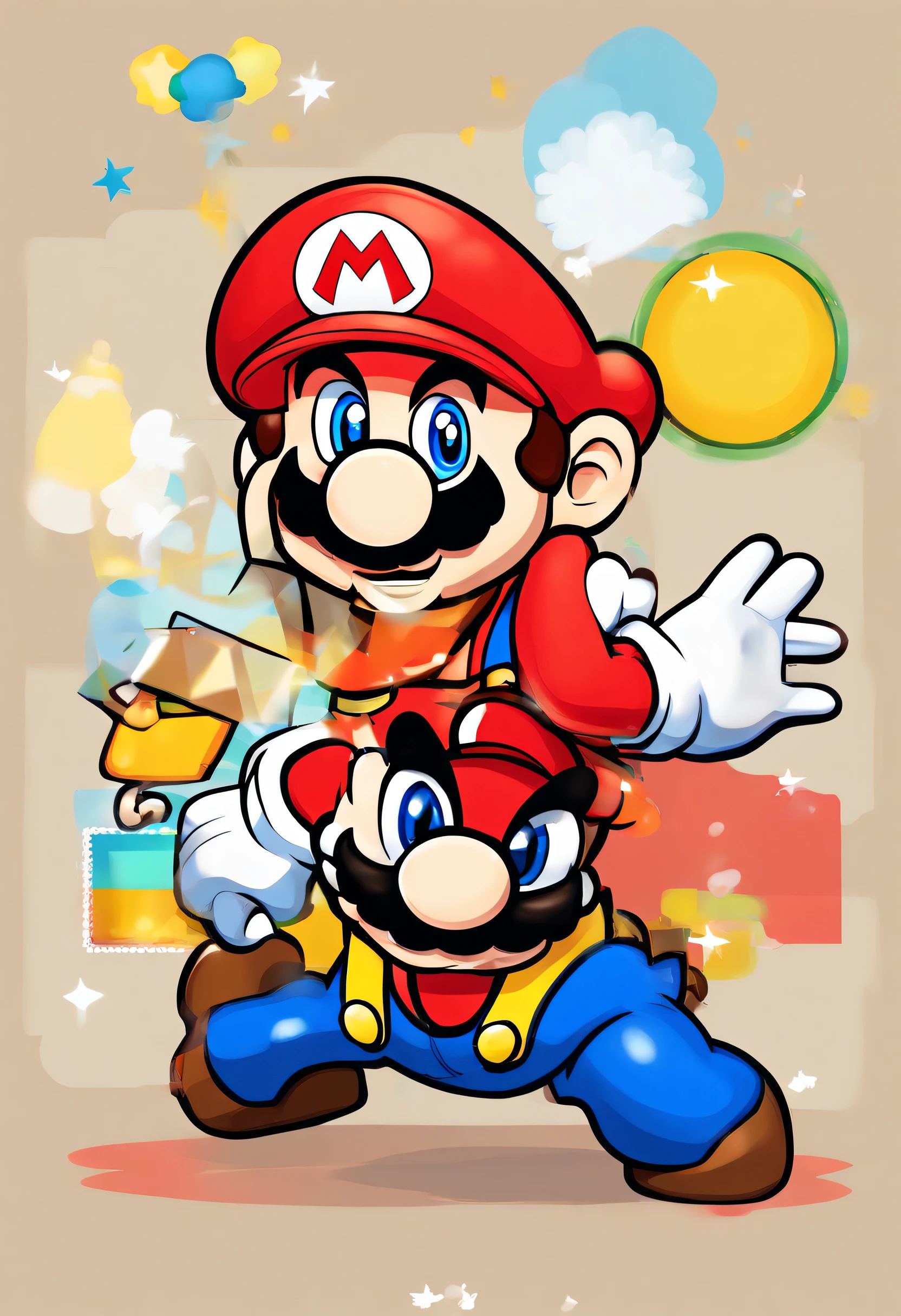 (Mario), design de personagens, Nintendo Super Mario, (olhos azuis, red hat, terno vermelho, blue suspenders, luvas brancas, )super bonito estilo caixa cega, Chibi, corpo inteiro, exaggerated expressions and actions, fundo limpo,