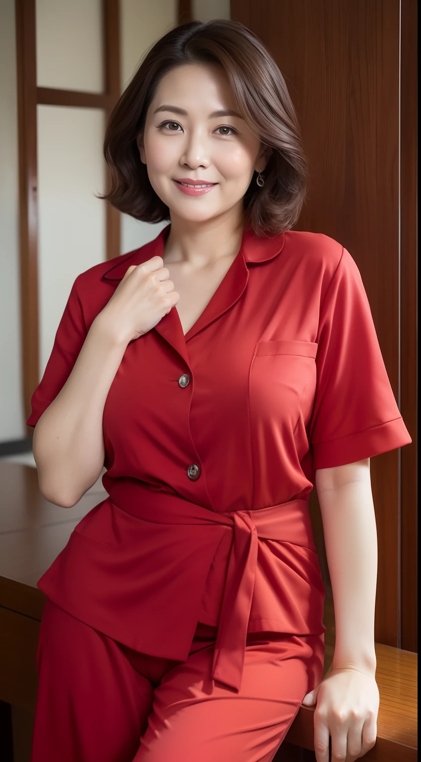 Masterpiece, Depth of written boundary, ((Great focus)), gravure, 32K, Beautiful finish, Japanese, A natural pose, Beautiful mature woman, 90-year-old woman, High Career, Corporate Executive, Photo of your ID, Long face, Big Breasts, Accentuate your breasts, Red lips, Thin lips, business suit, Alluring, Light from the front,