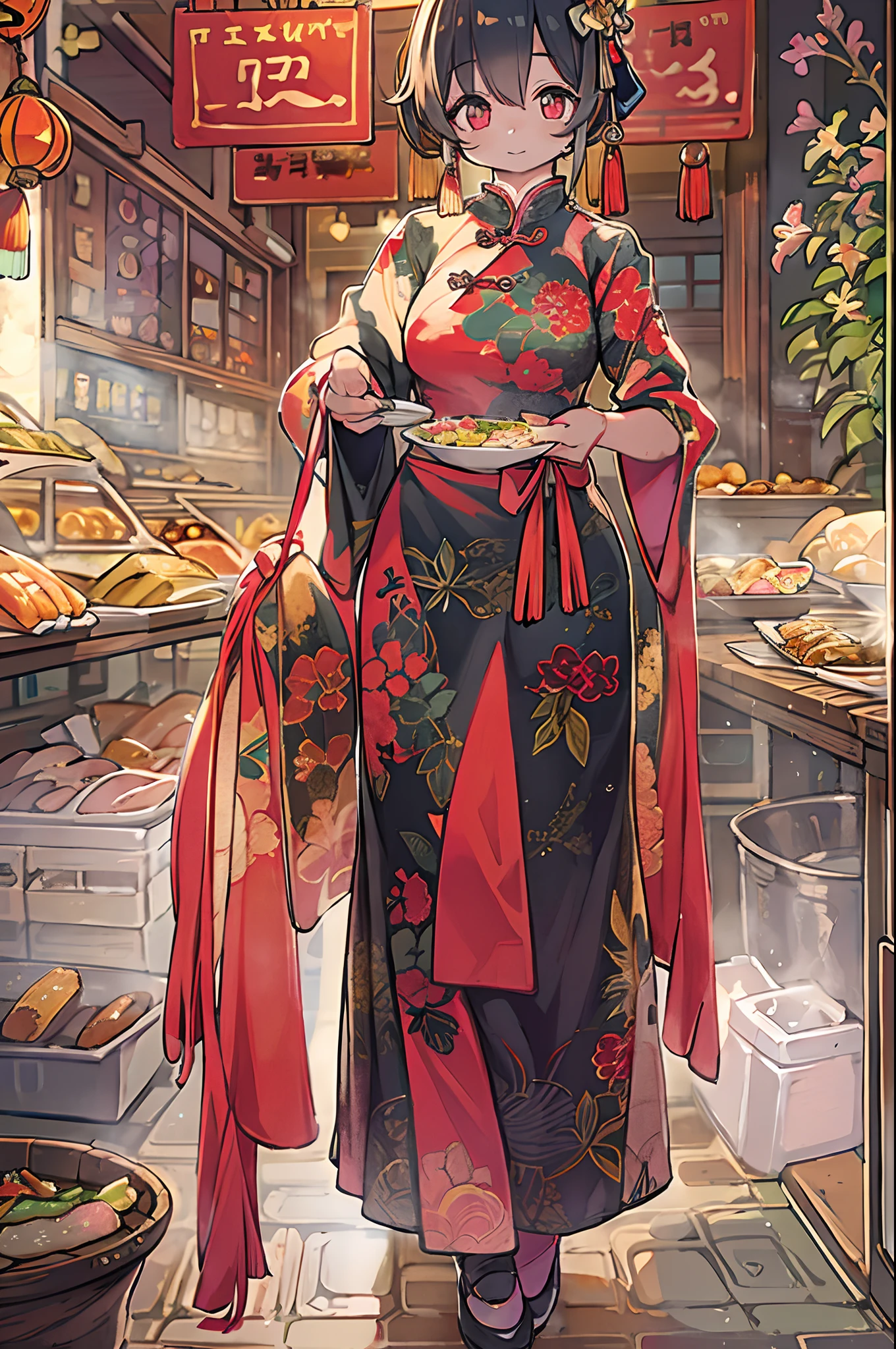 Chinese Restaurant、One Woman、store clerk、qipao dress
