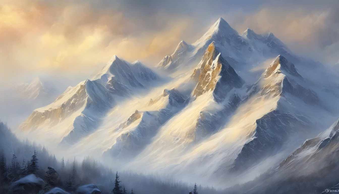 snow mountains,Rolling peaks,Oyuki,Cloudy at the foot of the mountain,Thick clouds,oc rendered,high qulity,tmasterpiece,Hyper-realistic,Ultra photo realsisim,8K,super-fine,ultra - detailed,Ultra-wide angle of view,dynamic viewing angle