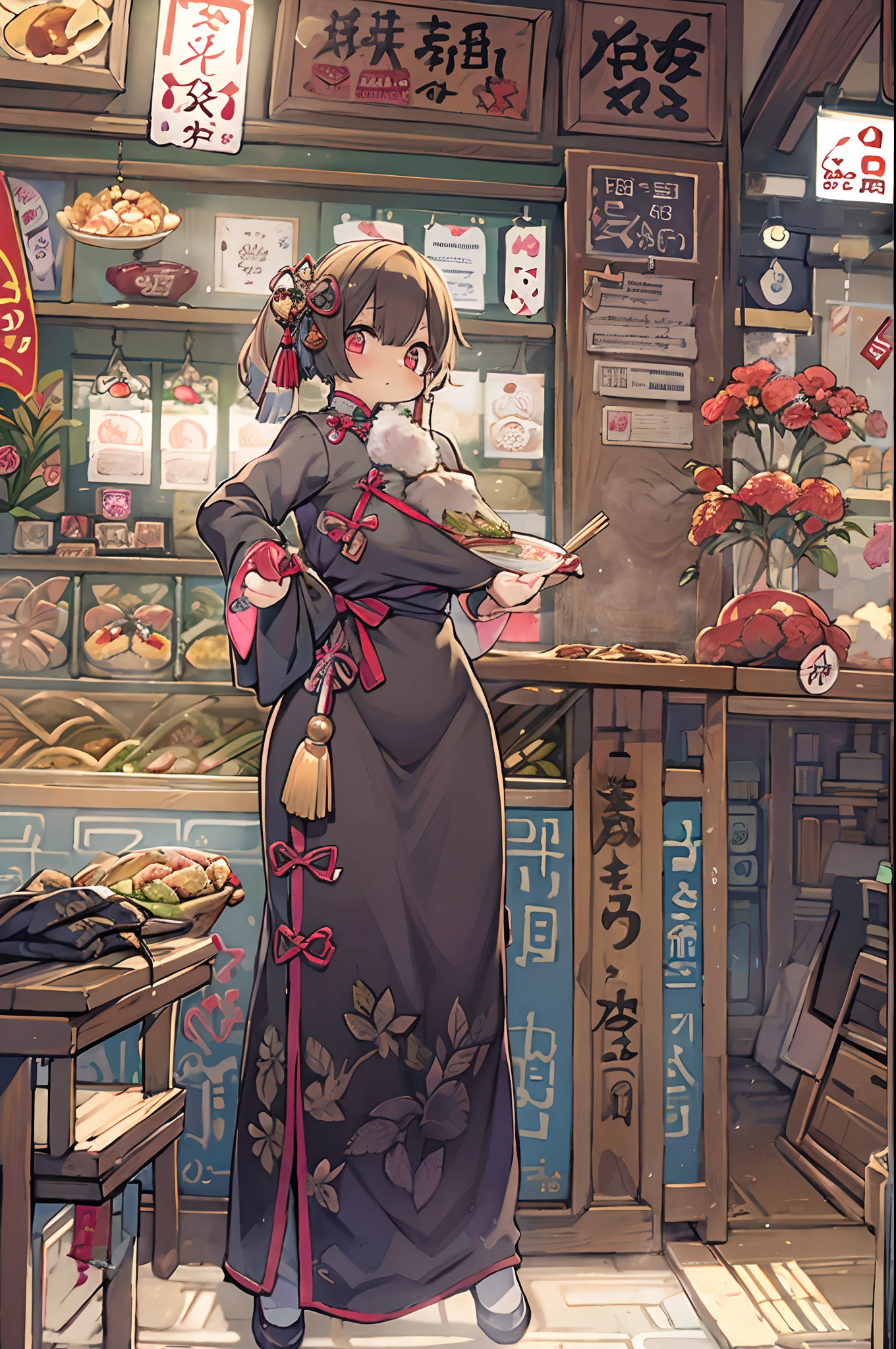 Chinese Restaurant、One Woman、store clerk、qipao dress