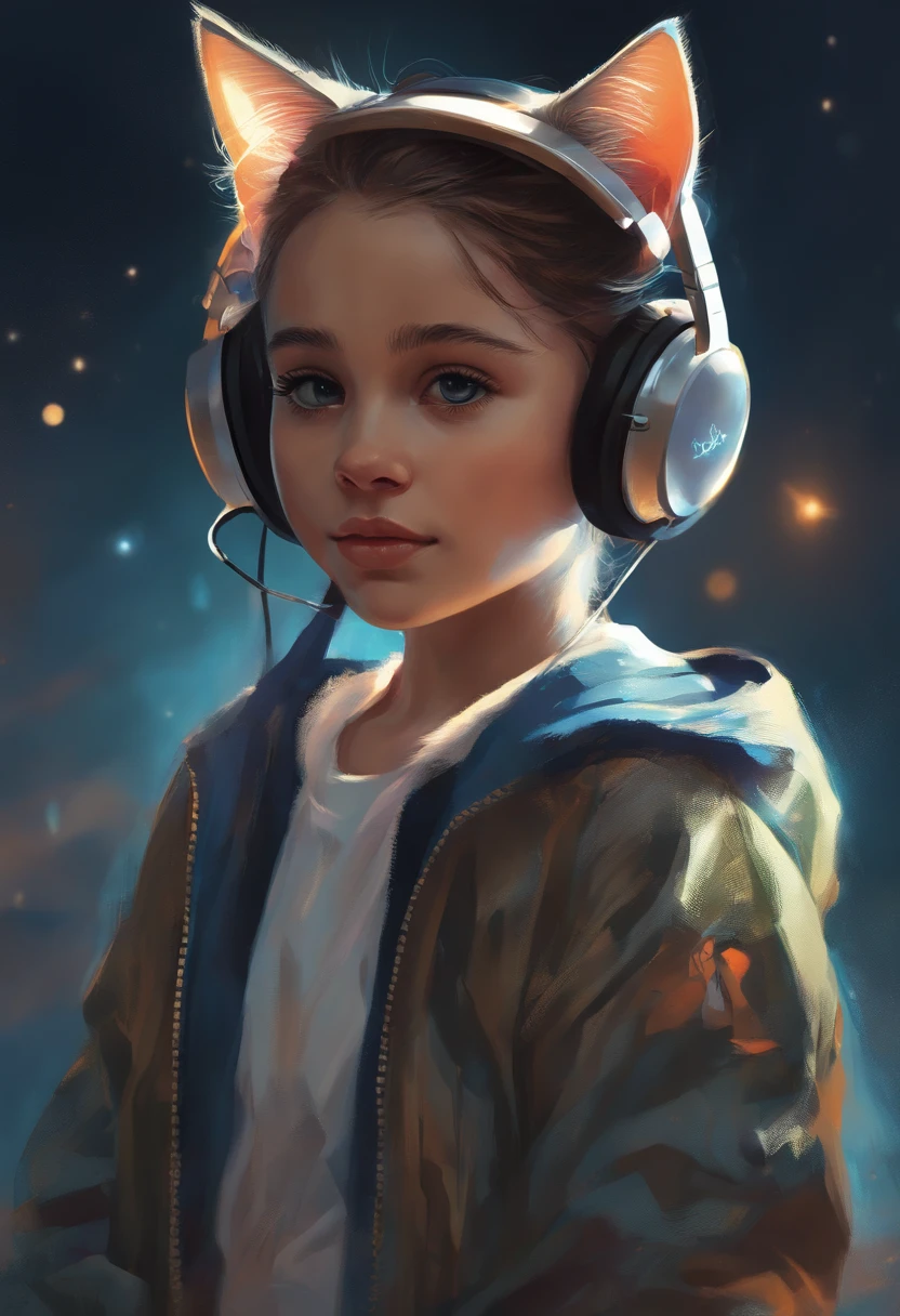 Perfect centering, Cute kitten, Wear a student team jacket, Wearing sunglasses, Wearing headphones, cheerfulness, Standing position, Abstract beauty, Centered, Looking at the camera, Facing the camera, Approaching perfection, Dynamic, Highly detailed, Smooth, Sharp Focus, 8K, hight resolution, Illustration, art by carne griffiths and wadim kashin, White background
