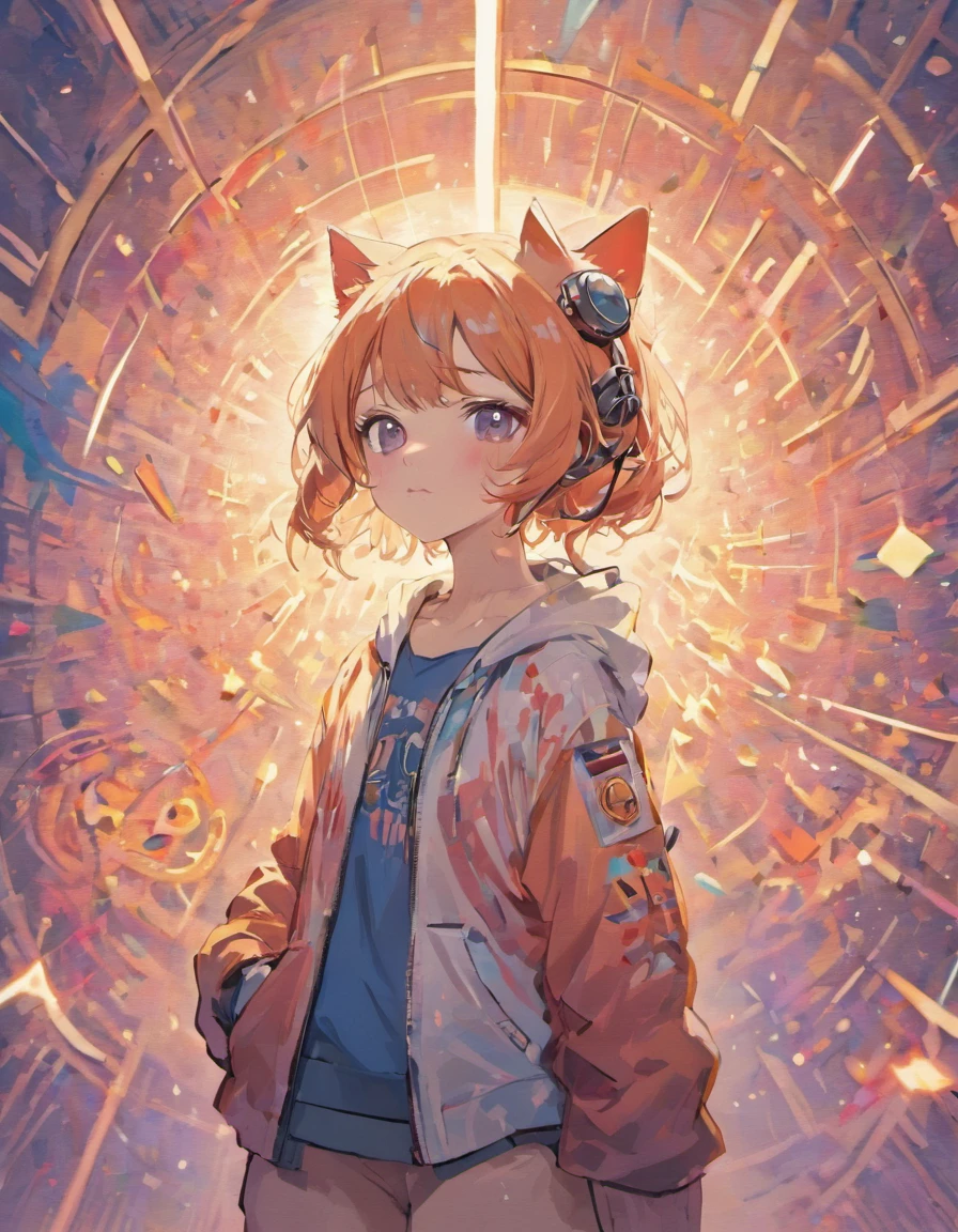 Perfect centering, A cute kitten all over, Wear a student jacket, Wearing sunglasses, Wearing headphones, Standing position, Abstract beauty, Centered, Looking at the camera, Facing the camera, nearing perfection, Dynamic, Moonlight, Highly detailed, Digital painting, art stations, concept-art, smooth, Sharp focus, 8K, high definition resolution, illustration, Art by Carne Griffiths and Wadim Kashin, White background